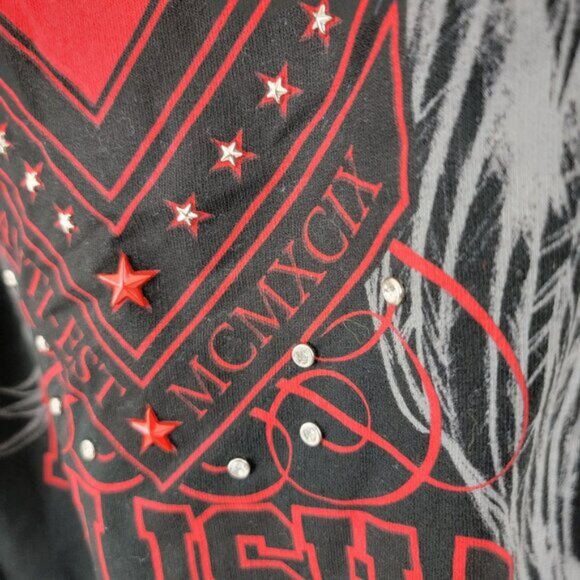 METAL MULISHA Womens Hoodie Sz SMALL Full Zip BLACK Red Wings Rhinestones Studs - Picture 5 of 13